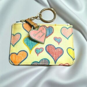 Dooney & Bourke Yellow Heart Print Keychain Wallet